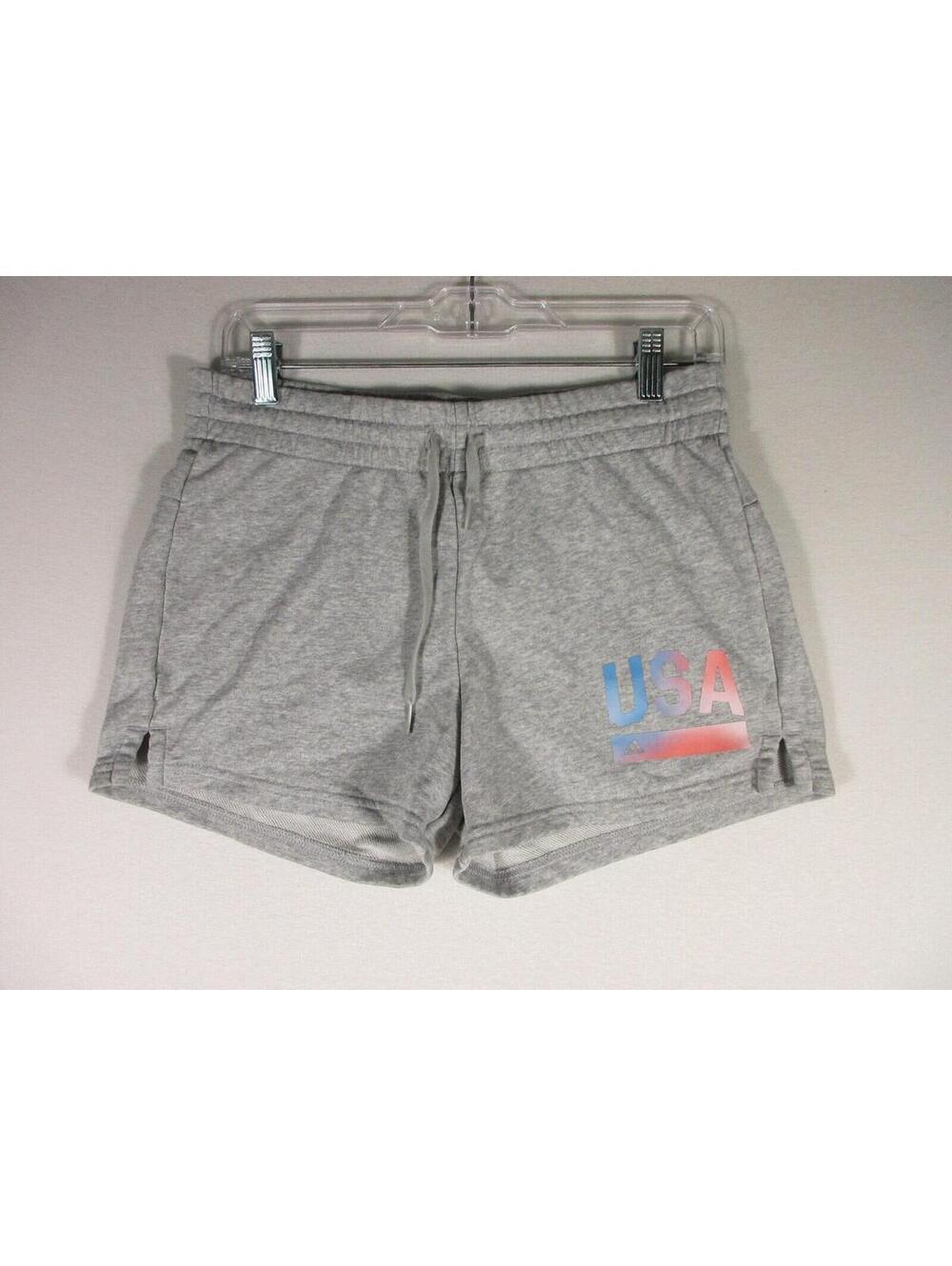Adidas Womens Americana Graphic Drawstring Knit Sweat Shorts Size M Gray